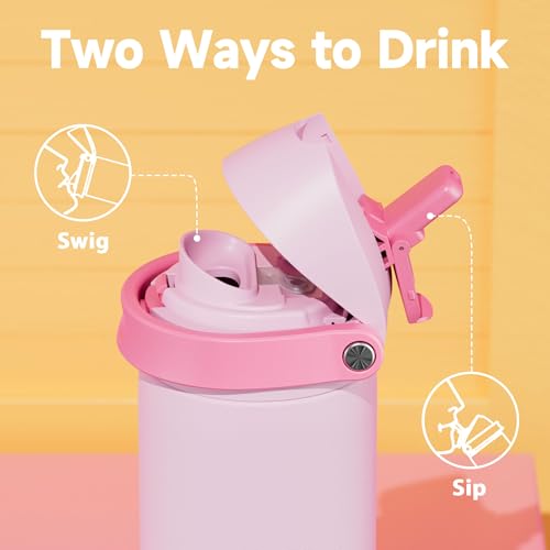 24 oz Insulated Water Bottle for Sports: Meoky Stainless Steel Water Bottle with 2-in-1 Straw and Spout Lid - Leak Proof, Cold for 24 Hours, Fits in Car Cup Holder, BPA-Free for Women Travel, Blush