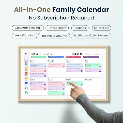 Winnovo 15.6-Inch Smart Digital Calendar & Photo Frame for Family, Wall Planner with Light Wood Frame, Auto-Sync to Apple, Google & Outlook, Touchscreen Display with Chore Chart, To-Do Lists & Meal Planner, No Subscription