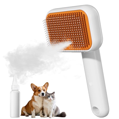 Cat Steam Brush - 3 in 1 Steamy Cat Brush with 45ml Water Tank and Dual Speed Mist, Cat Brush for Removing Tangled and Loosse Hair, Grooming Shedding Brush for Long & Short Haired Pets