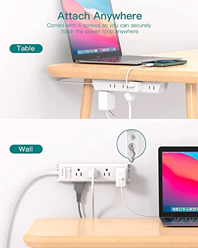 Addtam Flat Plug Power Bar, Ultra Thin Flat Extension Cord with 1050J Surge Protector, 12 Widely AC 3 Sides Multiple Outlets, 5Ft Wall Mount, Desk Charging Station for Home Office Dorm Room Essentials