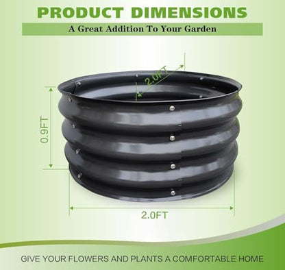 GrowHaus 2Pack 2x2x1FT Galvanized Raised Garden Bed, Planter Boxes Outdoor Round Metal Garden Beds for Planting Vegetables Flowers Herbs Dark Gray