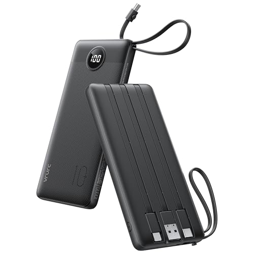 VRURC Portable Charger Power Bank 10000mAh with Built-in Cables, Slim