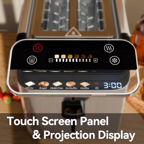 WHALL Toaster 2 Slice, Touch Screen Toasters with Projection Display