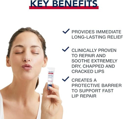 Aquaphor Lip Repair Lip Ointment for Extremely Dry, Chapped and Cracked Lips, Formulated with Panthenol and Vitamins C and E, Fragrance Free, Non Comedogenic Lip Balm, 10mL