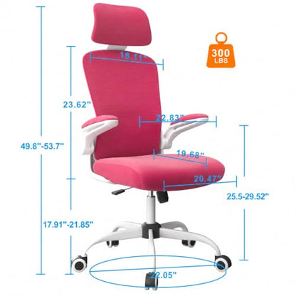 Mimoglad Office Chair, Comfy Desk Chair - High Back Ergonomic Computer Chair with Adjustable Lumbar Support & Headrest, Flip-up Armrests for Guitar Playing (Barbie Pink)