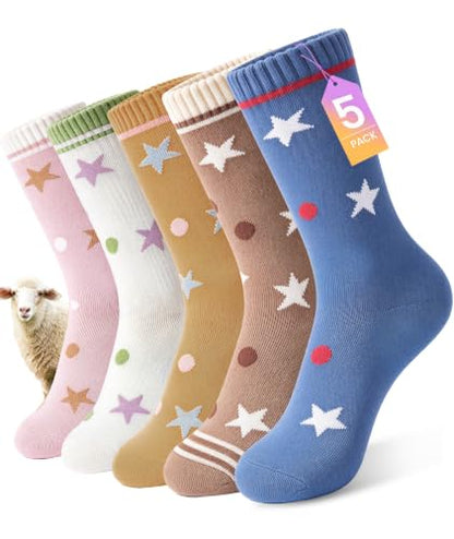 SIMIYA 5 Pairs Merino Wool Socks for Women Warm Extra Thick Winter Thermal | Super Warm for Cold Weather, Cozy Soft, Moisture-Wicking, Reinforced Toe, Crew Hiking Socks for Work Daily, Fun Cute Design