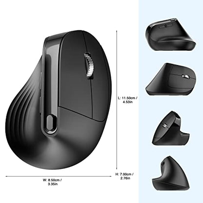 Wireless Vertical Mouse, PINKCAT 2.4G Silent Advanced Ergonomic Mouse with USB Receiver, 3 Adjustable DPI Optical Wireless Ergo Mouse for Laptop, PC, Notebook, Deskbtop, MacBook, Surface - (Black)