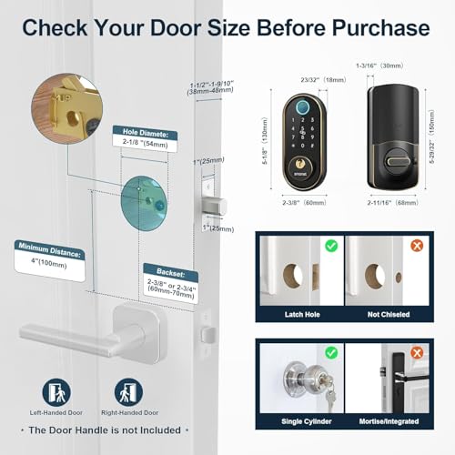 SMONET Smart Deadbolt Fingerprint Lock - Bluetooth Keyless Entry Door Lock
