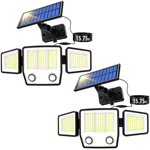 Solar Motion Sensor Light Outdoor IP65 Waterproof with 15.75FT Cable 2Pack