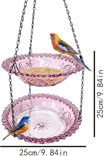 Outdoor 2-Tier Hanging Bird Feeder Hummingbird Bathing Tray for Gardens Patios and Backyards Decorative Birdbath for Birdwatching and Feeding