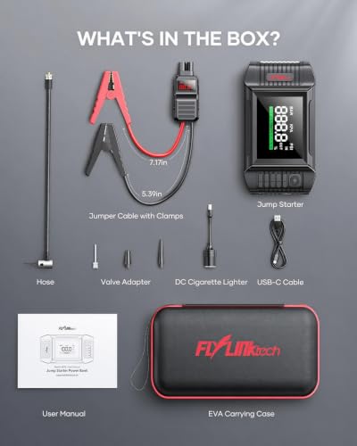 FLYLINKTECH Car Battery Jump Starter with Air Compressor