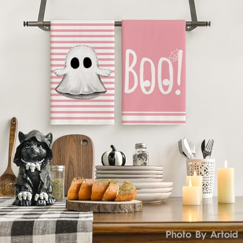 Artoid Mode Pink Ghost Halloween Kitchen Towels Set of 4 18x26 Inch
