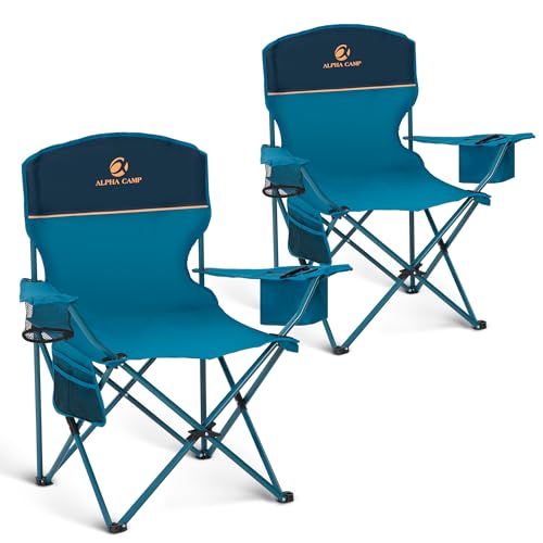 HIGH POINT SPORTS 2 Pack Camping Chair for Adults Support 250 lbs Blue