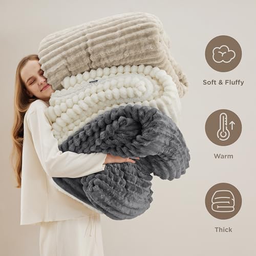 Bedsure Sherpa Throw Blanket for Couch - Super Soft, Cozy Fleece Thick Warm Blanket for Winter, GentleSoft Plush & Fluffy Christmas Throw Gift for Women, Room Decor, Beige, 50x60 Inches