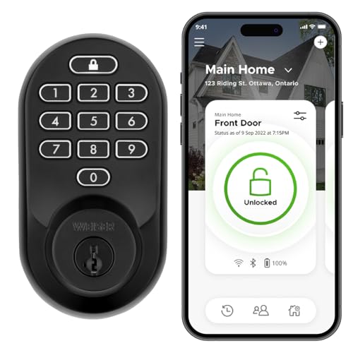 Weiser Halo Matte Black WiFi Smart Lock, Keyless Entry Door Lock, Touchpad Keypad Door Lock, Amazon Alexa & Google Assistant/Google Home Compatible, Deadbolt Lock, Smart Locks for Entry Door
