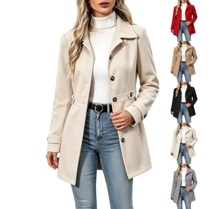 Women's Winter Pea Coat Single Breasted Dressy Trench Coats with Pockets