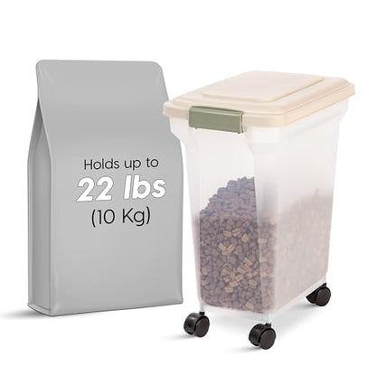 IRIS USA Dog Food Storage Container, Up to 22 lbs, Almond, Made in USA