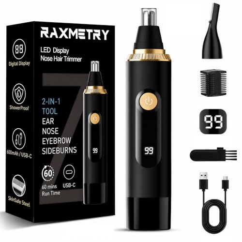 Nose Hair Trimmer 2026 Professional Nose Trimmer for Men and Women, Painless IPX7 Waterproof Eyebrow & Facial Hair Removal,USB Rechargeable with LED Display Dual-Edge Blades, Black