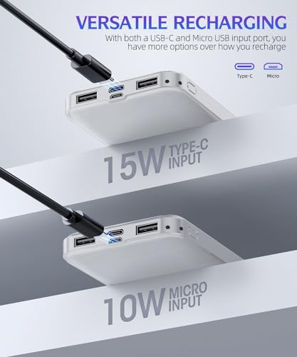 Portable-Charger-Power-Bank - 2 Pack 15000mAh Dual USB Power Bank Output 5V3.1A Fast Charger Portable Charger Compatible with Smartphones and All USB Devices (Deep Black and White)