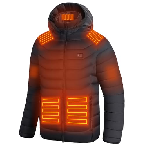 CHANGEOWN Heated Jackets for Women & Men, Dual-Control 15 Heating Zones Unisex Heating Jacket Coat with Battery, 3 Heating Levels Windproof & Waterproof Heating Jacket for Winter Outdoor, X-Large
