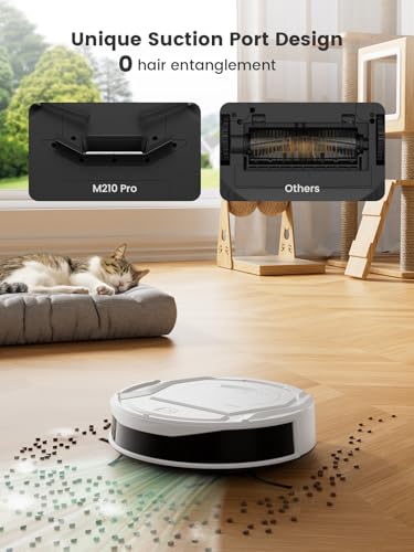 Lefant M210 Pro Robotic Vacuum, Strong Cleaning Performance, Low-Profile Design, Auto Recharge, Multiple Control Options, Timed Clean, Ideal for Pet Owners & Hard Surfaces, White