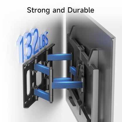Suptek Ultra Slim Full Motion TV Wall Mount for 37-82 inch TVs, 1.3" Thin Low Profile Bracket, Dual Swivel Articulating Tilt, 6 Arms, Max VESA 600x400mm, Supports Up to 132lbs, Fits 16” Studs, MAUS01A