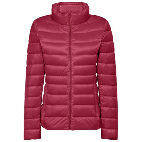 Womens Winter Jackets Women Lightweight Quilted Puffer Jacket Stand Collar Zip Up Short Padded Coat Winter Fashion Outerwear with Pockets Wine Small