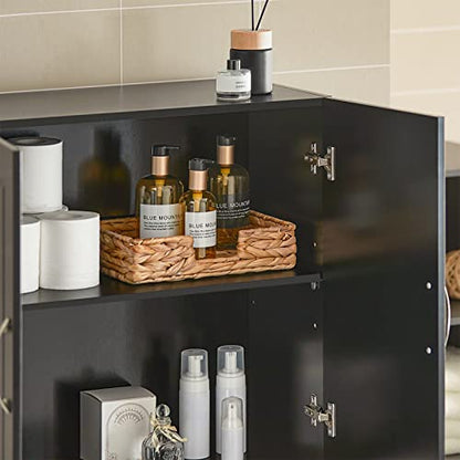 SoBuy Bathroom Wall Cabinet with Adjustable Shelf, 60x30x60 cm | Ultra-Slim Medicine Cabinet with Double Doors and Adjustable Shelf for Bathroom, Kitchen or Laundry, Black, FRG231-SCH