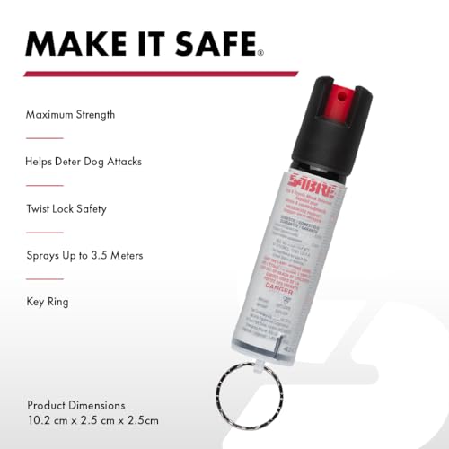 SABRE Protector 22-Gram Dog & Coyote Spray with Key Ring, 13 Second Total Spray Time, 3.5-Meter Range, Humane Dog Attack Deterrent, Maximum Strength Allowed By Health Canada