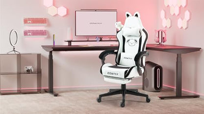 Dowinx Cat Ear Gaming Chair for Adults, Ergonomic Computer Chair with Massage Lumbar Support, Reclining Gamer Chair with Footrest and Headrest, 290 lbs
