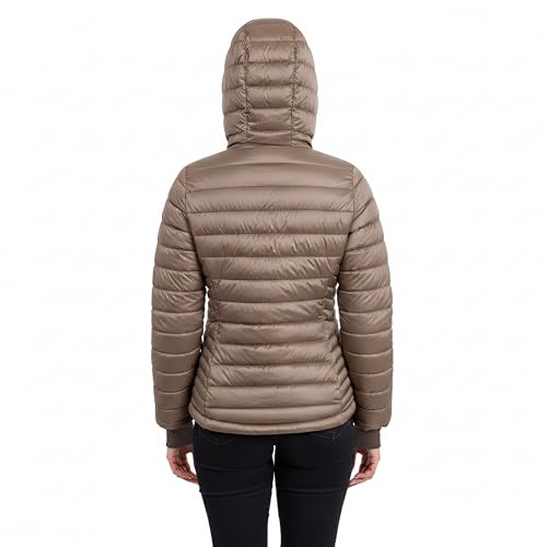 Tommy Hilfiger Women's Lightweight Packable Puffer Jacket with Hood & Bag, Taupe, Large