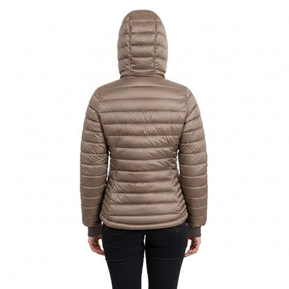 Tommy Hilfiger Women's Lightweight Packable Puffer Jacket with Hood & Bag, Taupe, Large