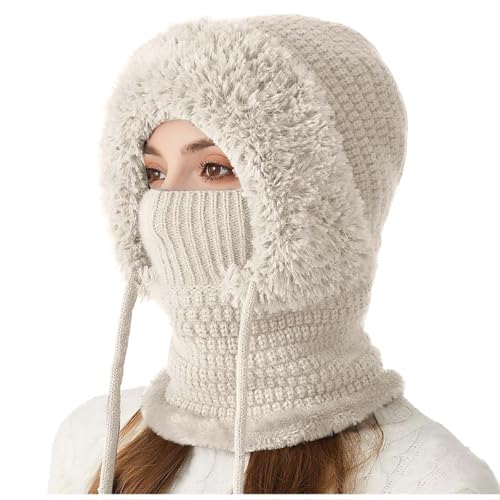 3 in 1 Beanie Hat for Women 2026 Warm Women's Outdoors Windproof Scarf Fall Hat Knitted Wind Resistant Ski Mask Set