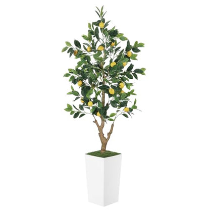 PHYTREE 5FT Artificial Lemon Tree with White Tall Planter & Fruits