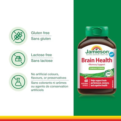 Jamieson Brain Health & Memory Support, BacoMind, Bacopa Monnieri, Supports Brain Health, Performance, and Memory. NON-GMO, 60 Capsules, Proudly Canadian
