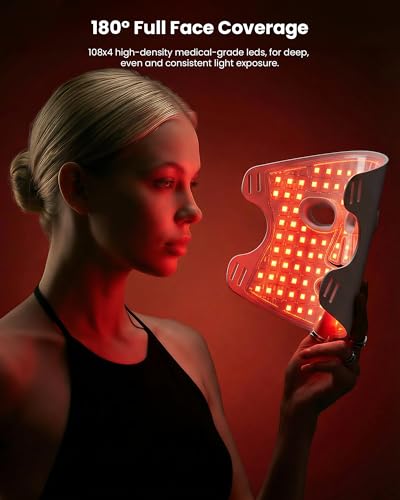 MICEYLIVE Red Light Therapy Mask for Face Licensed by Health Canada | 460–850nm LED Face Mask with 3 Light Modes, 2000mAh Remote, 10–30 Min Timer, Skin-Friendly Silicone At-Home Skincare Device