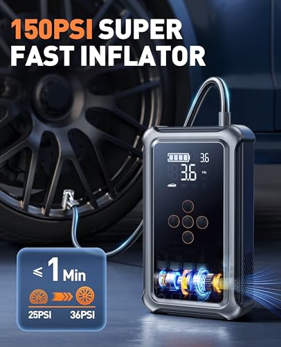 Joltekon 5000A Jump Starter with 150PSI Air Compressor, 12V Car Battery Booster Pack (All Gas/10L Diesel), Portable Power Bank with 22-Cylinder Tire Inflator, LCD Display, Smart Jumper Cables