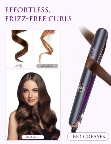 LANDOT Hair Straightener and Curler 2 in 1, Twist Flat Iron 1" Dual Voltage