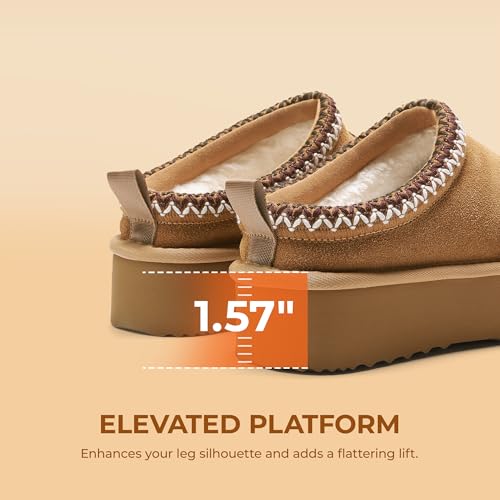 DREAM PAIRS Women's Platform Slippers Genuine Suede,Chestnut,7.5