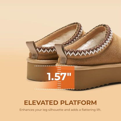 DREAM PAIRS Women's Platform Slippers Genuine Suede,Chestnut,7.5