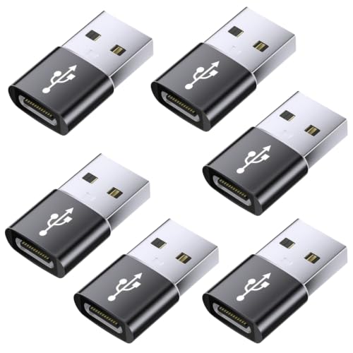 USB to USB-C Adapter, 10Gbps, 6-Pack,Black