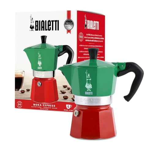 Bialetti Moka Express 6-Cup Aluminum Stovetop Espresso Maker, Tricolore