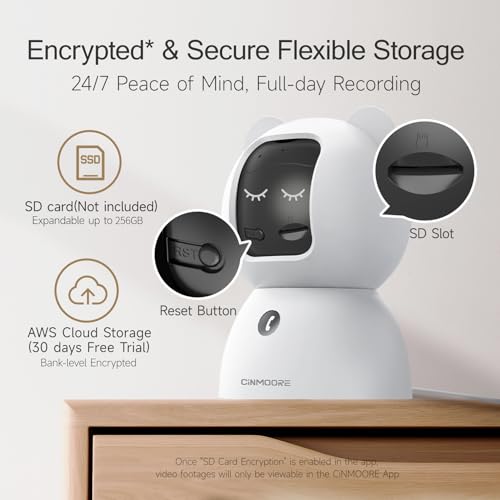 CINMOORE 2.5K Pet Camera, Indoor Security Cam, Free AI Pet/Person/Cry Detection, Dog/Cat/Baby Monitor Pan Tilt 2.4GHz WiFi, Night Vision, Full Duplex Audio Caméra Surveillance Intérieur