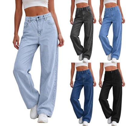 VOJJAEW Jeans for Women Straight Leg High Waist Denim Pants Casual Fall Daily Classic Trendy Trousers Clothing with Pockets Baggy Jeans Women Light Blue Medium