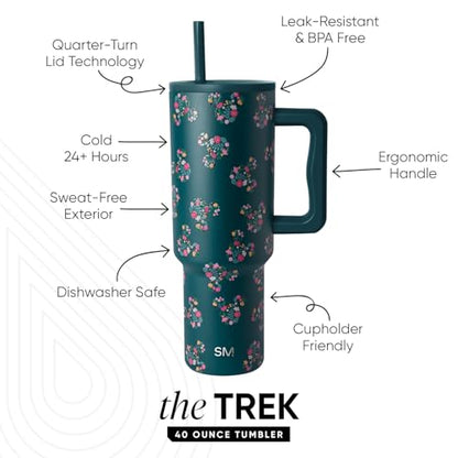 Simple Modern 40 oz Disney Trek Tumbler with Handle and Straw | Insulated Stainless Steel Water Bottle Iced Coffee Cup Travel Mug | 40 oz | Mickey Mouse Floral Riptide