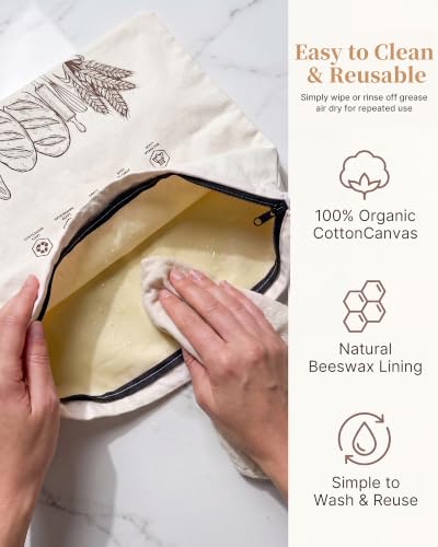 2 Pack Reusable Beeswax Bread Bags for Sourdough & Homemade Bread