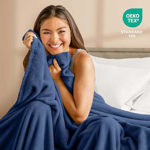 Bare Home Fleece Blanket Luxury Microplush (Throw, Dark Blue)