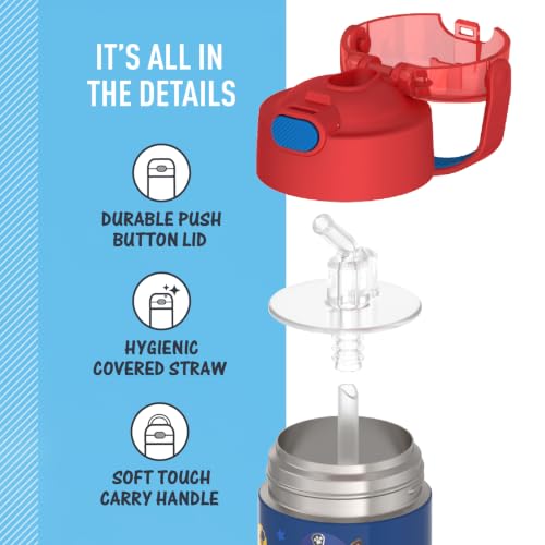 THERMOS FUNTAINER Water Bottle with Straw, 14oz, Paw Patrol Boy | Kids Stainless Steel Insulated Water Bottle, Keeps Drinks Cold Longer for School & Play, BPA-Free