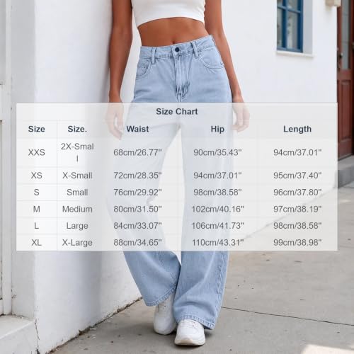 VOJJAEW Jeans for Women Straight Leg High Waist Denim Pants Casual Fall Daily Classic Trendy Trousers Clothing with Pockets Baggy Jeans Women Light Blue Medium
