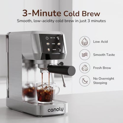 Canoly 2-in-1 Espresso Machine & Cold Brew Maker, 20 Bar, Stainless Steel